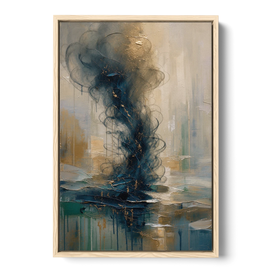 Abstract Navy Plume with Bronze Flecks - Oak Framed Canvas Wall Art - Front