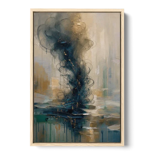 Abstract Navy Plume with Bronze Flecks - Oak Framed Canvas Wall Art - Front