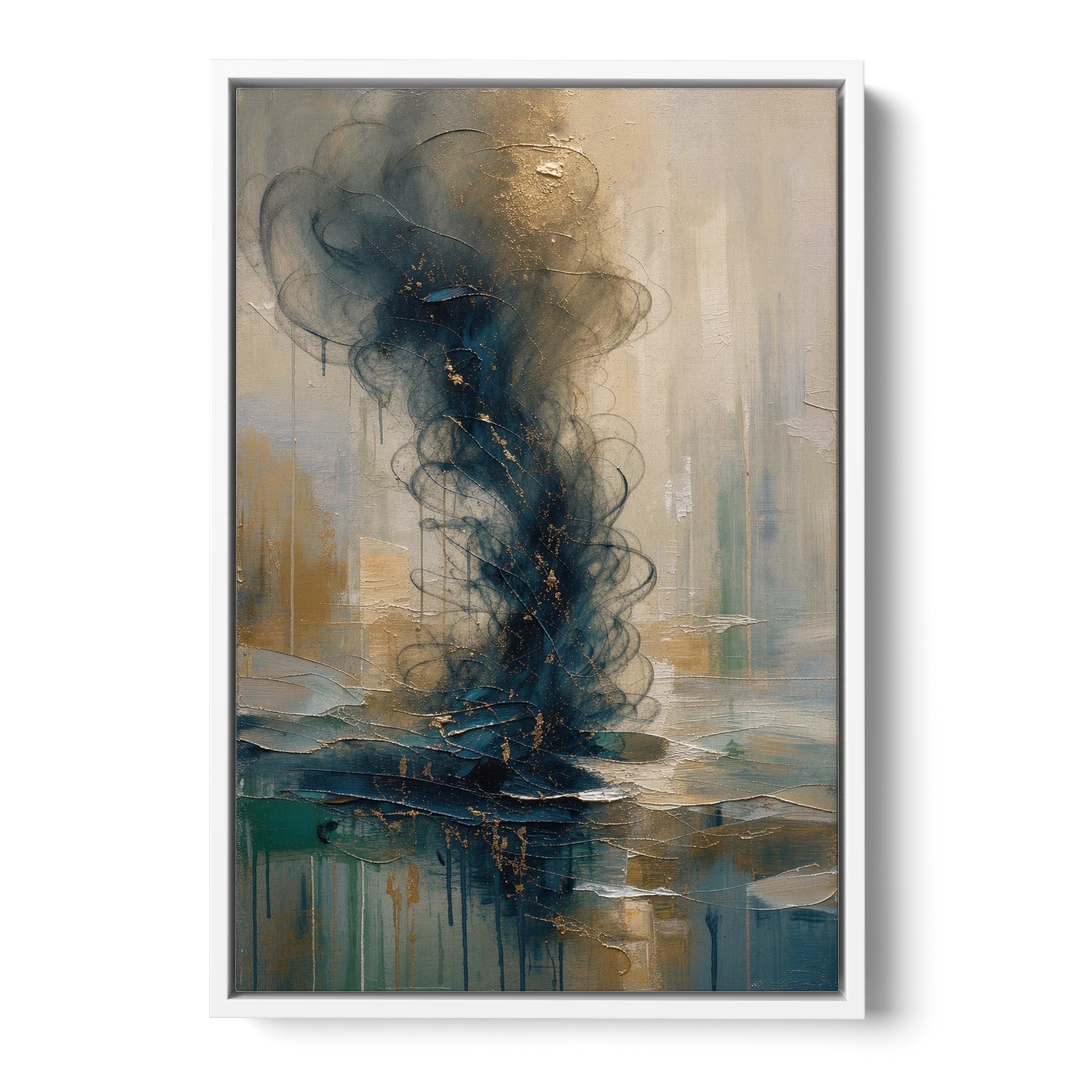 Abstract Navy Plume with Bronze Flecks - White Framed Canvas Wall Art - Front