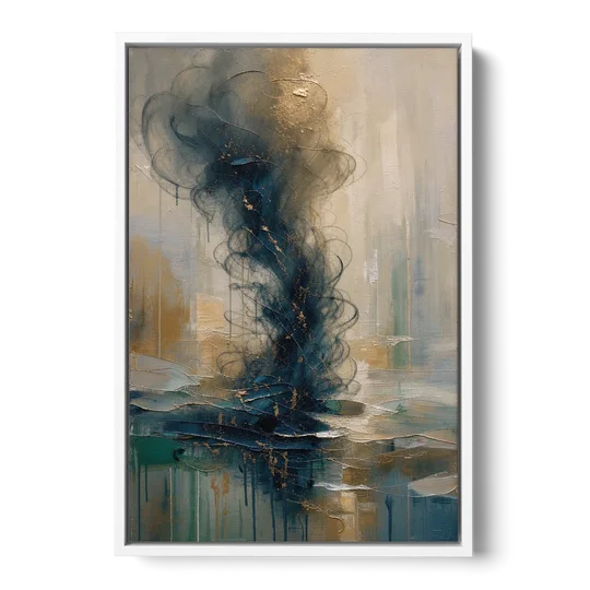 Abstract Navy Plume with Bronze Flecks - White Framed Canvas Wall Art - Front