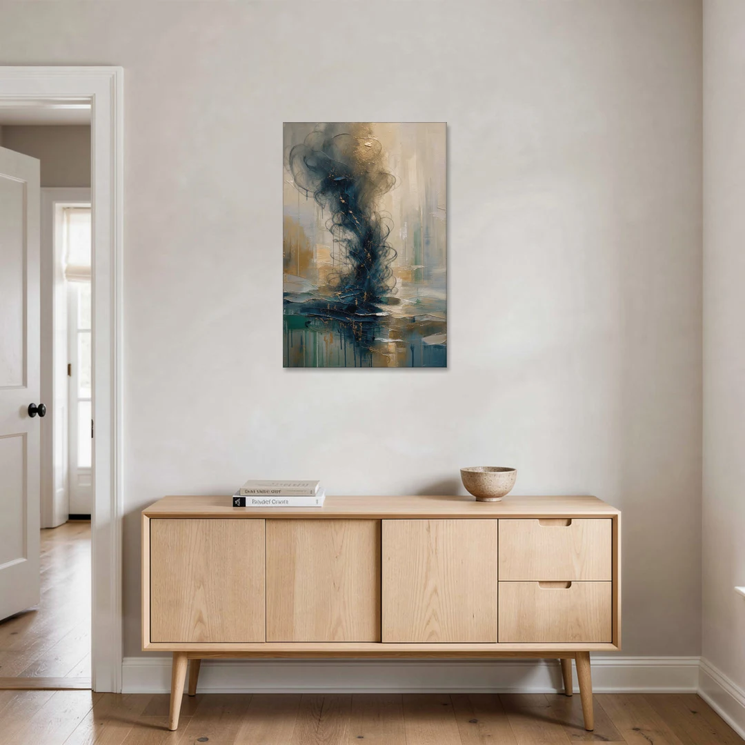 Abstract Navy Plume with Bronze Flecks - Canvas Wall Art - Coffee Table - 24x36