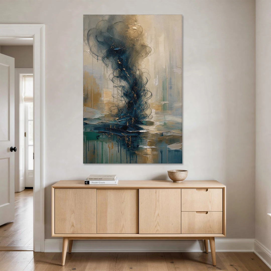 Abstract Navy Plume with Bronze Flecks - Canvas Wall Art - Coffee Table - 40x60
