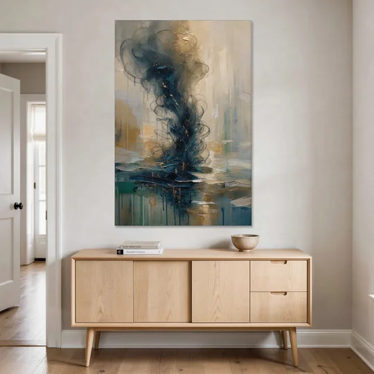 Abstract Navy Plume with Bronze Flecks - Canvas Wall Art - Coffee Table - 40x60