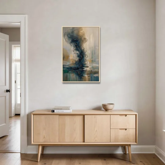Abstract Navy Plume with Bronze Flecks - Oak Framed Canvas Wall Art - Coffee Table - 24x36