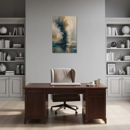 Abstract Navy Plume with Bronze Flecks - Canvas Wall Art - Office - 24x36
