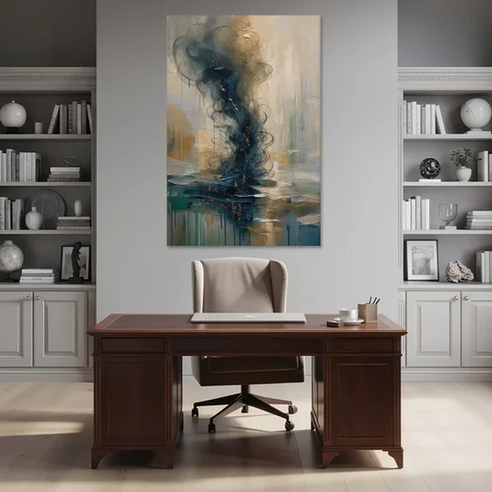 Abstract Navy Plume with Bronze Flecks - Canvas Wall Art - Office - 40x60