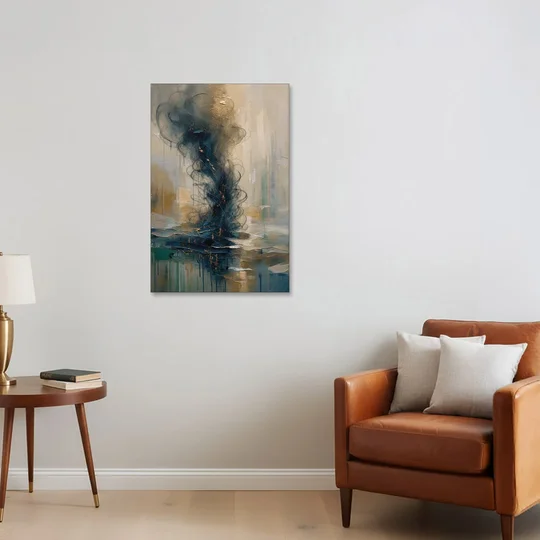 Abstract Navy Plume with Bronze Flecks - Canvas Wall Art - Sofa - 24x36