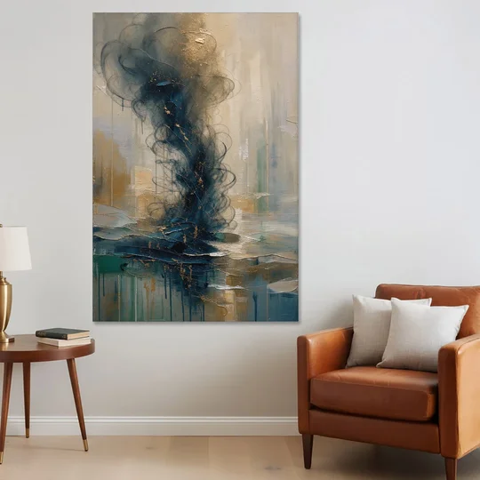 Abstract Navy Plume with Bronze Flecks - Canvas Wall Art - Sofa - 40x60