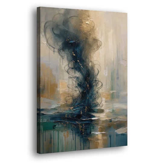 Abstract Navy Plume with Bronze Flecks - Canvas Wall Art - Side