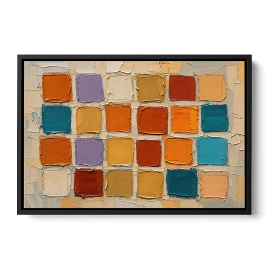Abstract Orange Knife Tile Grid - Black Framed Canvas Wall Art - Front