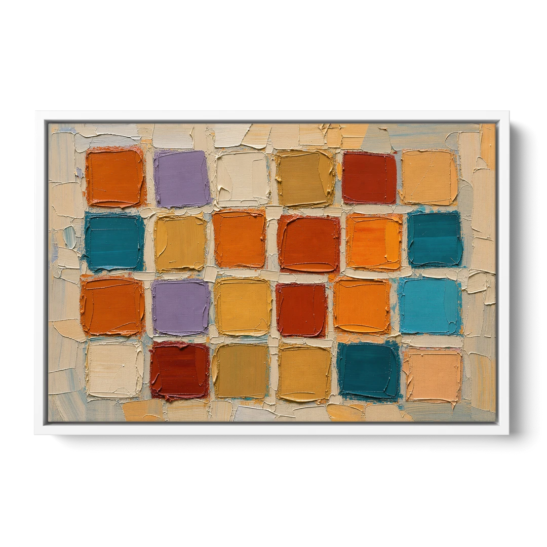Abstract Orange Knife Tile Grid - White Framed Canvas Wall Art - Front