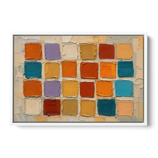 Abstract Orange Knife Tile Grid - White Framed Canvas Wall Art - Front