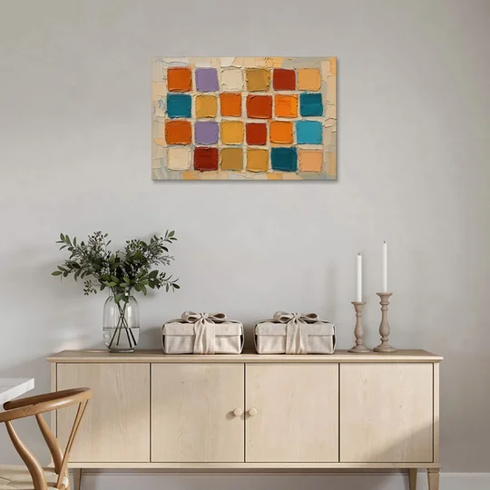 Abstract Orange Knife Tile Grid - Canvas Wall Art - Coffee Table - 36x24