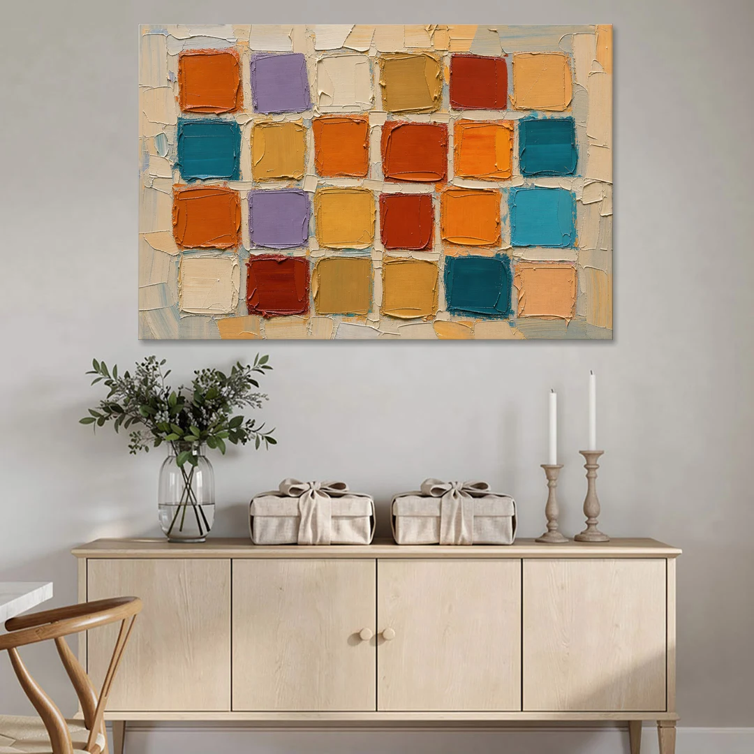 Abstract Orange Knife Tile Grid - Canvas Wall Art - Coffee Table - 60x40