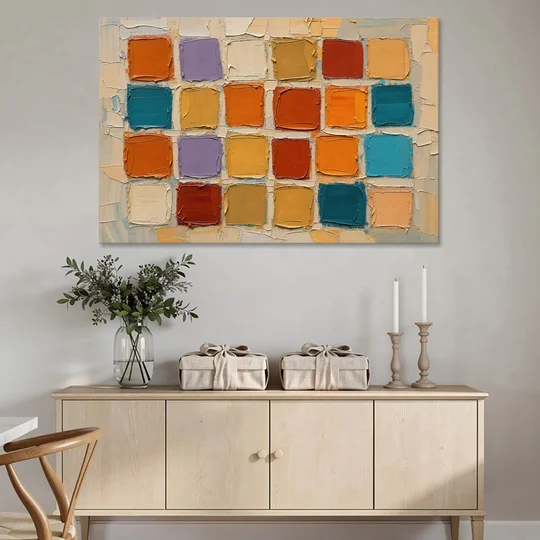 Abstract Orange Knife Tile Grid - Canvas Wall Art - Coffee Table - 60x40