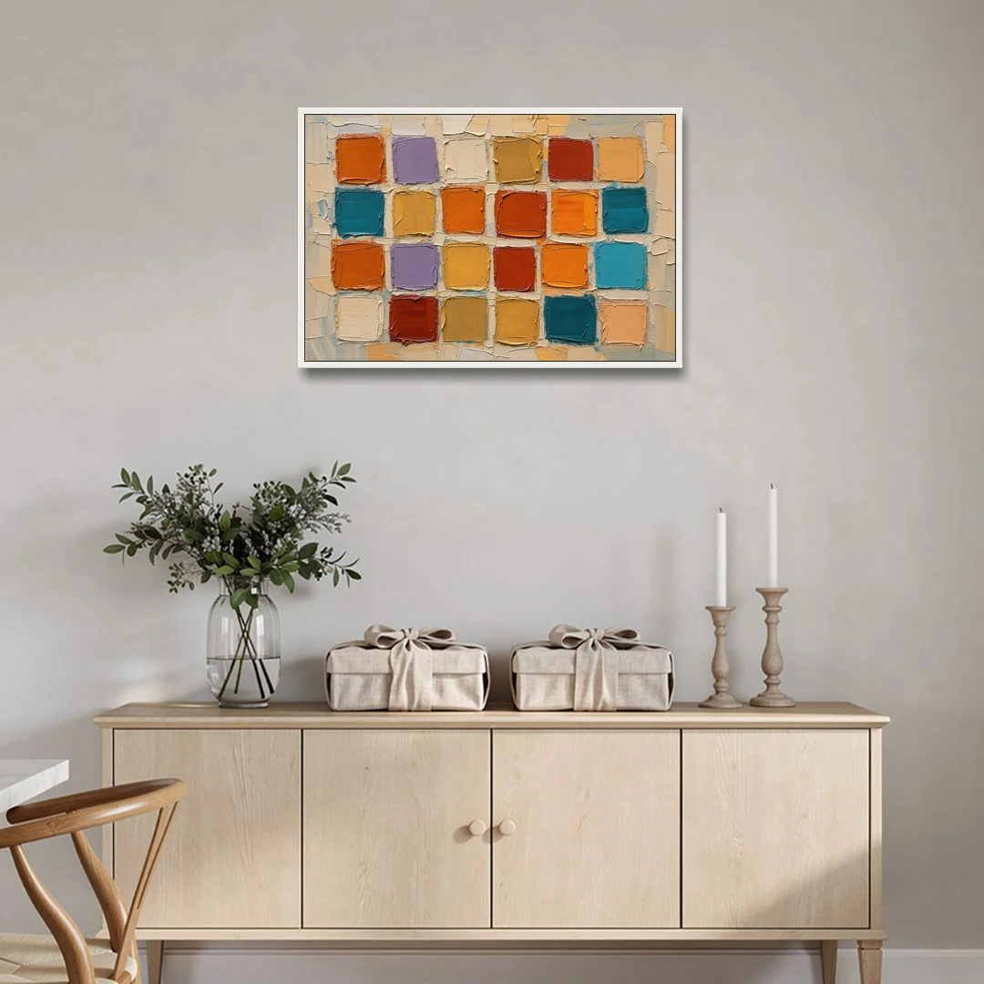 Abstract Orange Knife Tile Grid - White Framed Canvas Wall Art - Coffee Table - 36x24