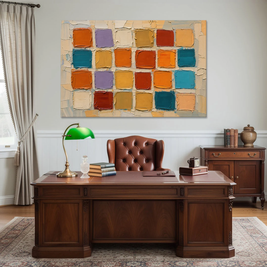 Abstract Orange Knife Tile Grid - Canvas Wall Art - Office - 60x40