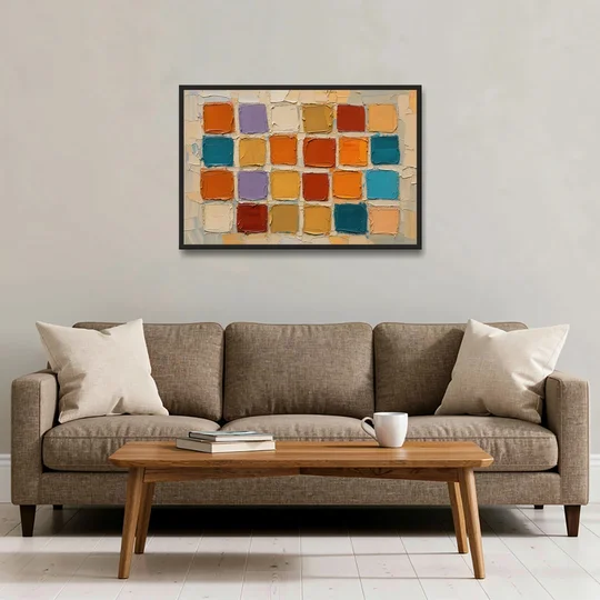 Abstract Orange Knife Tile Grid - Black Framed Canvas Wall Art - Sofa - 36x24