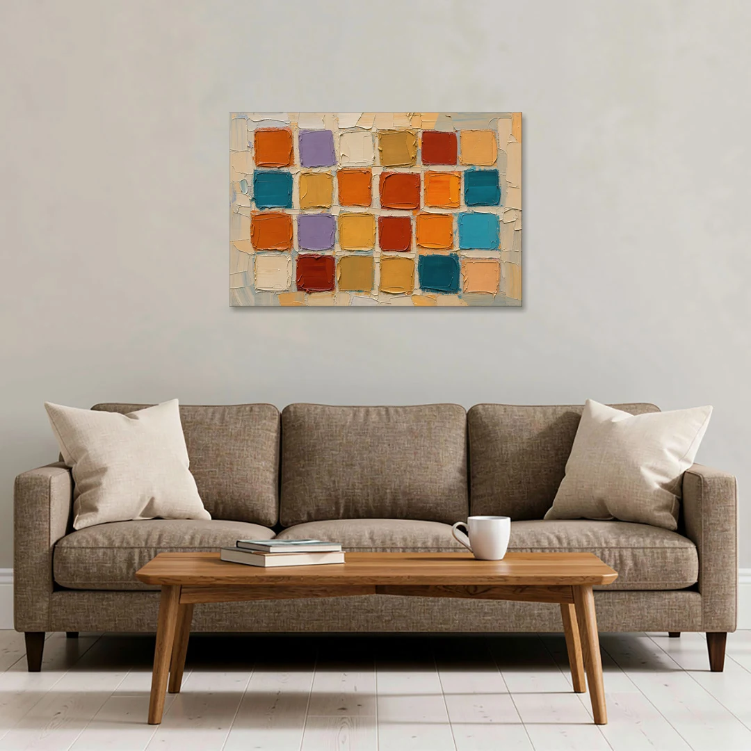 Abstract Orange Knife Tile Grid - Canvas Wall Art - Sofa - 36x24