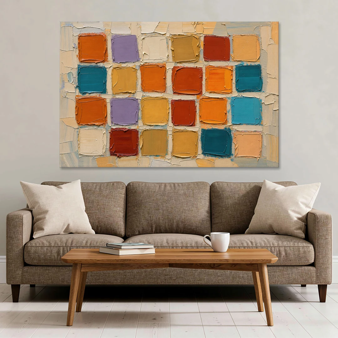 Abstract Orange Knife Tile Grid - Canvas Wall Art - Sofa - 60x40