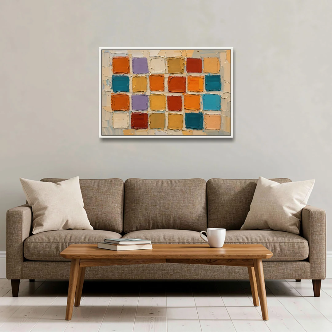 Abstract Orange Knife Tile Grid - White Framed Canvas Wall Art - Sofa - 36x24