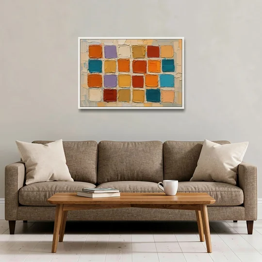 Abstract Orange Knife Tile Grid - White Framed Canvas Wall Art - Sofa - 36x24