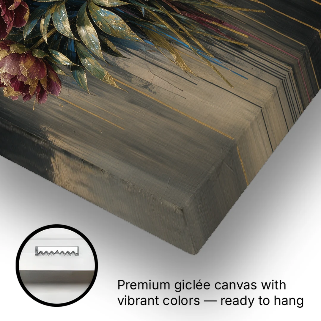 Abstract Peony Painting in Garnet and Gold - Canvas Wall Art - Gallery Wrap Corner