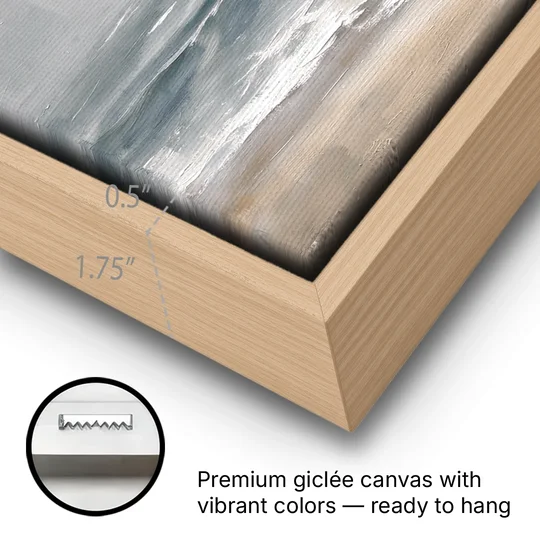 Abstract Pink Sun Through Sea Mist for the Bedroom - Oak Framed Canvas Wall Art - Gallery Wrap Corner