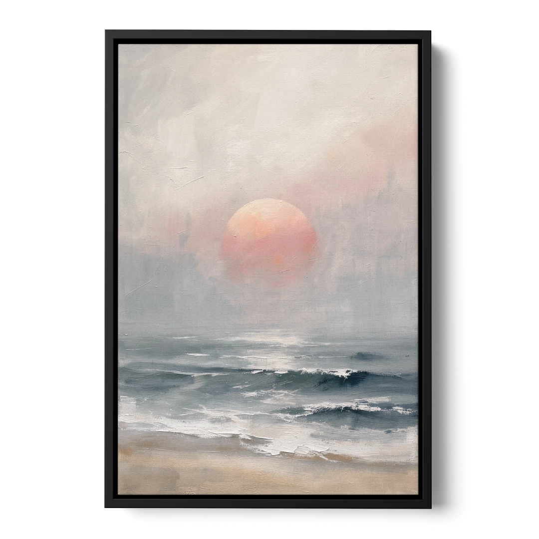 Abstract Pink Sun Through Sea Mist for the Bedroom - Black Framed Canvas Wall Art - Front
