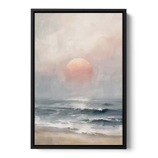 Abstract Pink Sun Through Sea Mist for the Bedroom - Black Framed Canvas Wall Art - Front