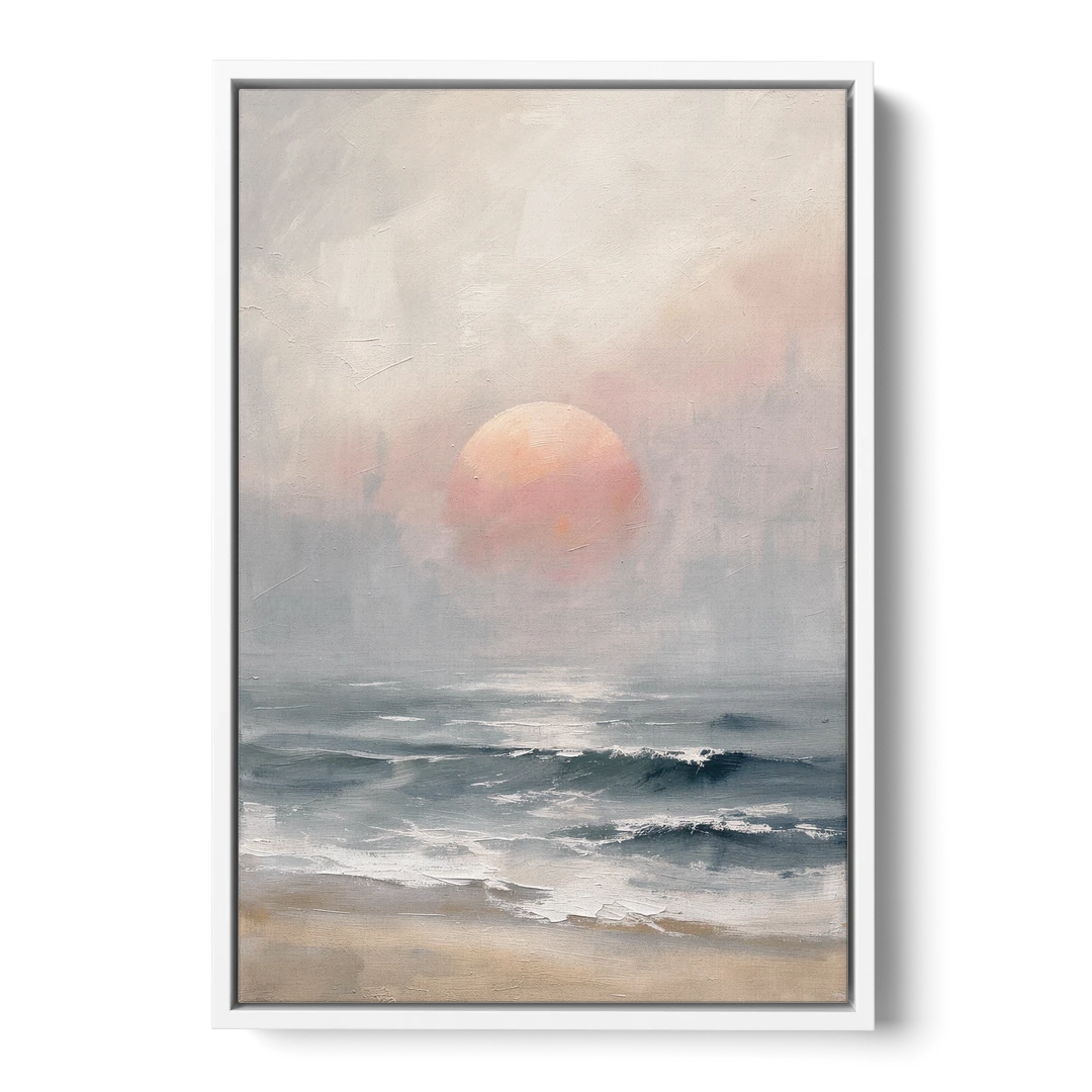 Abstract Pink Sun Through Sea Mist for the Bedroom - White Framed Canvas Wall Art - Front