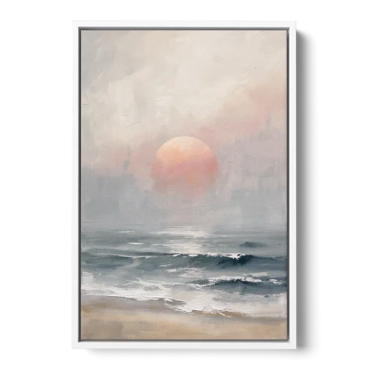 Abstract Pink Sun Through Sea Mist for the Bedroom - White Framed Canvas Wall Art - Front