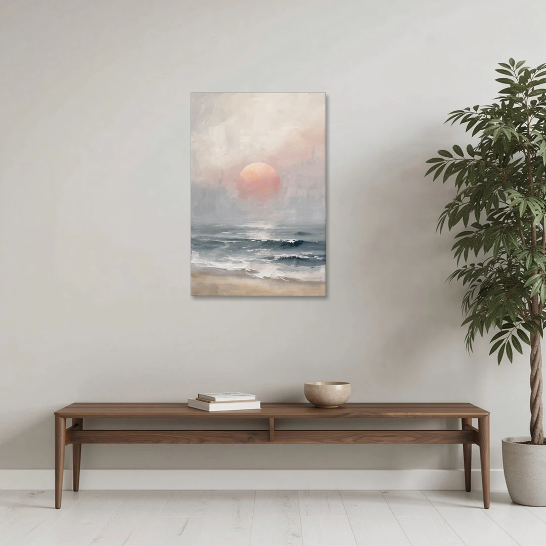 Abstract Pink Sun Through Sea Mist for the Bedroom - Canvas Wall Art - Coffee Table - 24x36