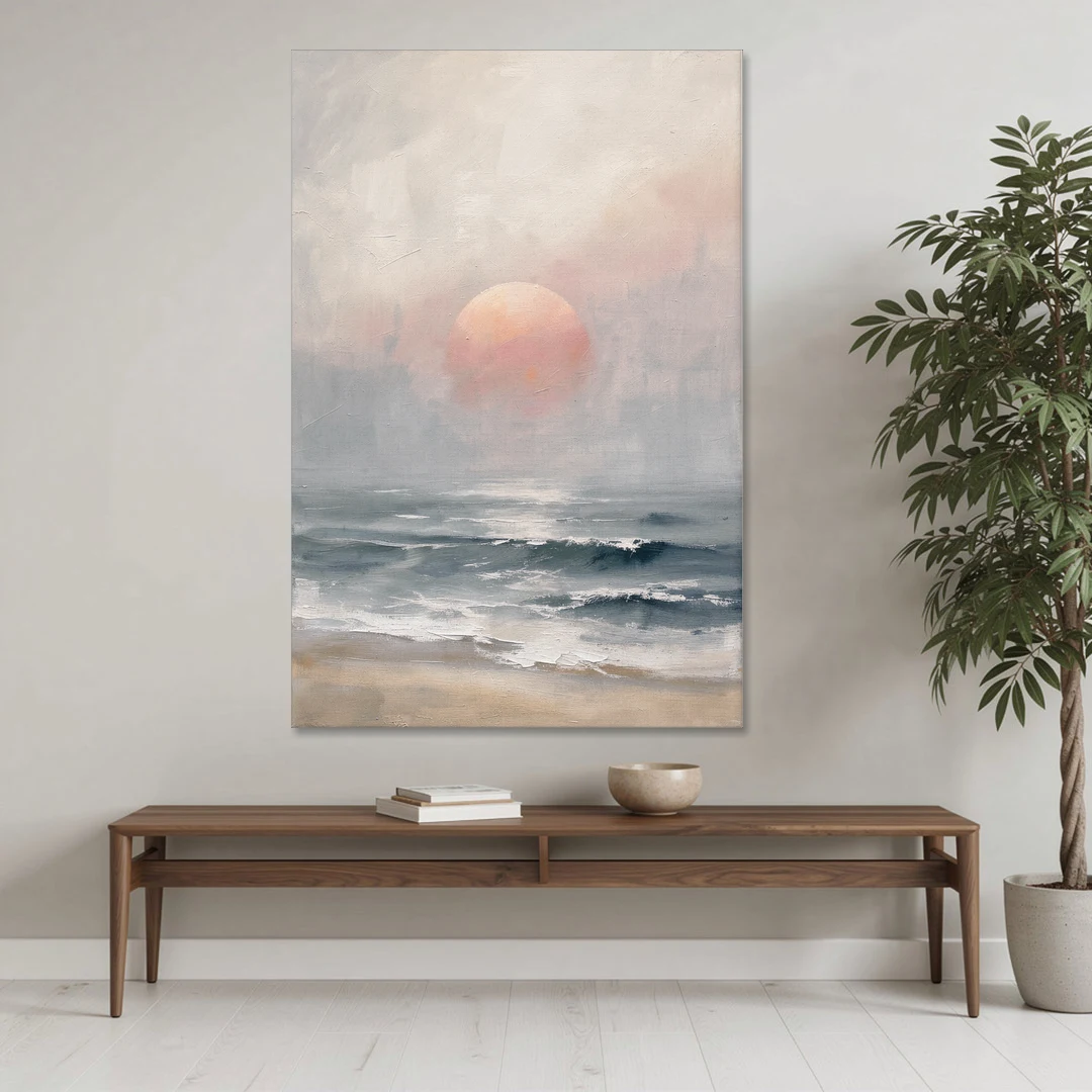 Abstract Pink Sun Through Sea Mist for the Bedroom - Canvas Wall Art - Coffee Table - 40x60