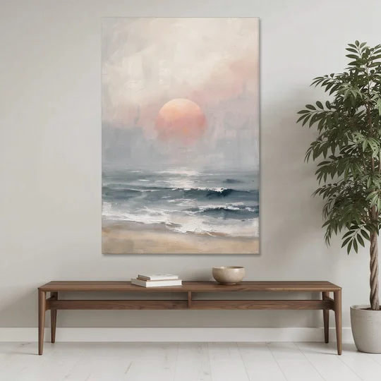 Abstract Pink Sun Through Sea Mist for the Bedroom - Canvas Wall Art - Coffee Table - 40x60