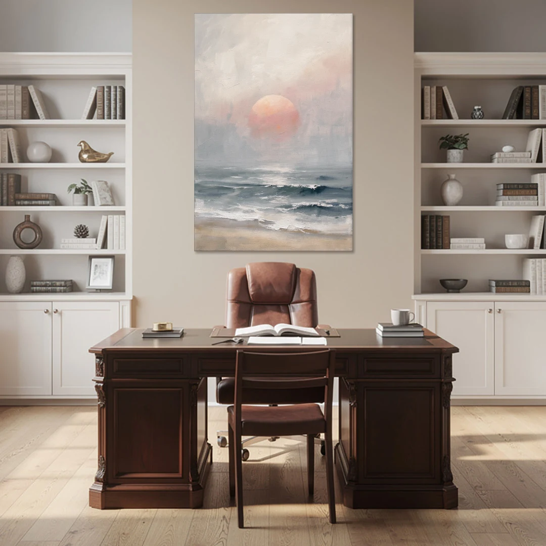 Abstract Pink Sun Through Sea Mist for the Bedroom - Canvas Wall Art - Office - 40x60
