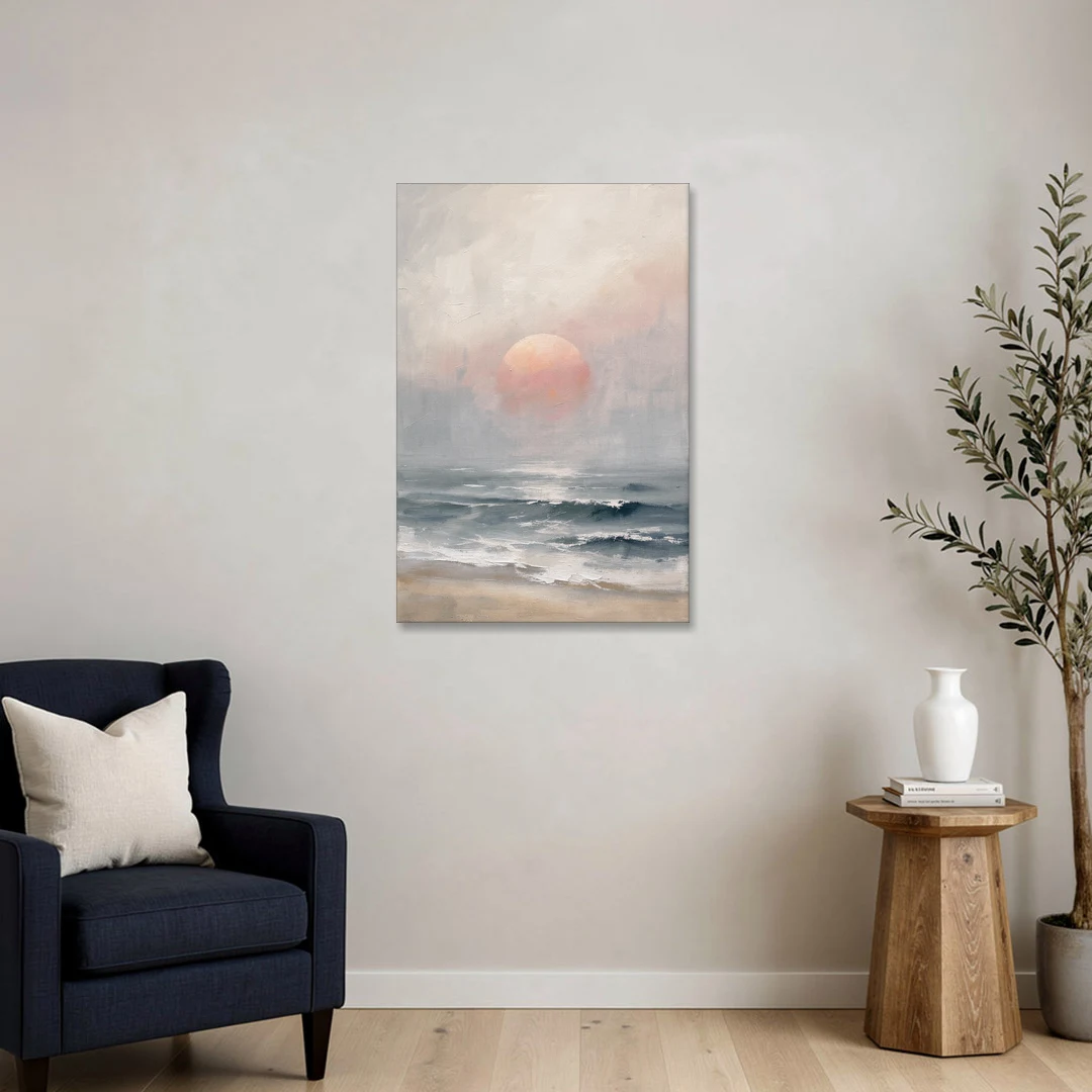 Abstract Pink Sun Through Sea Mist for the Bedroom - Canvas Wall Art - Sofa - 24x36