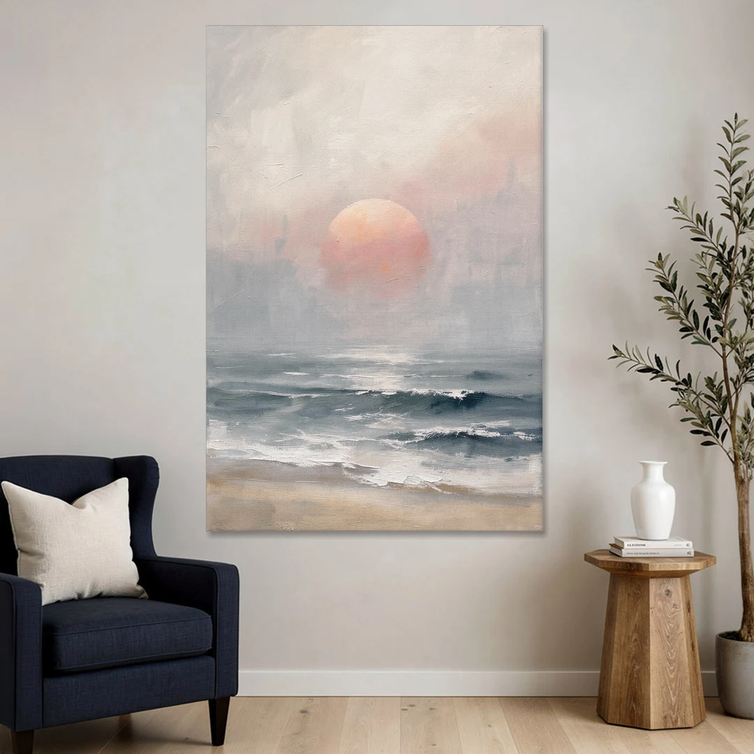Abstract Pink Sun Through Sea Mist for the Bedroom - Canvas Wall Art - Sofa - 40x60