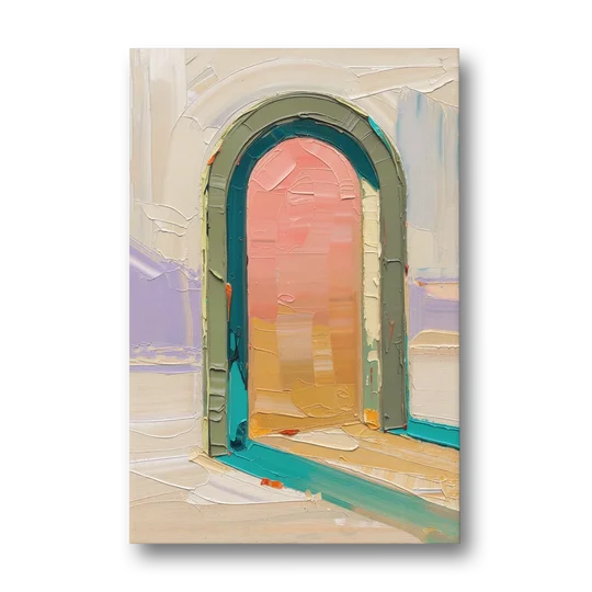 Abstract Sage Green Arch with Peach Glow - Canvas Wall Art - Front