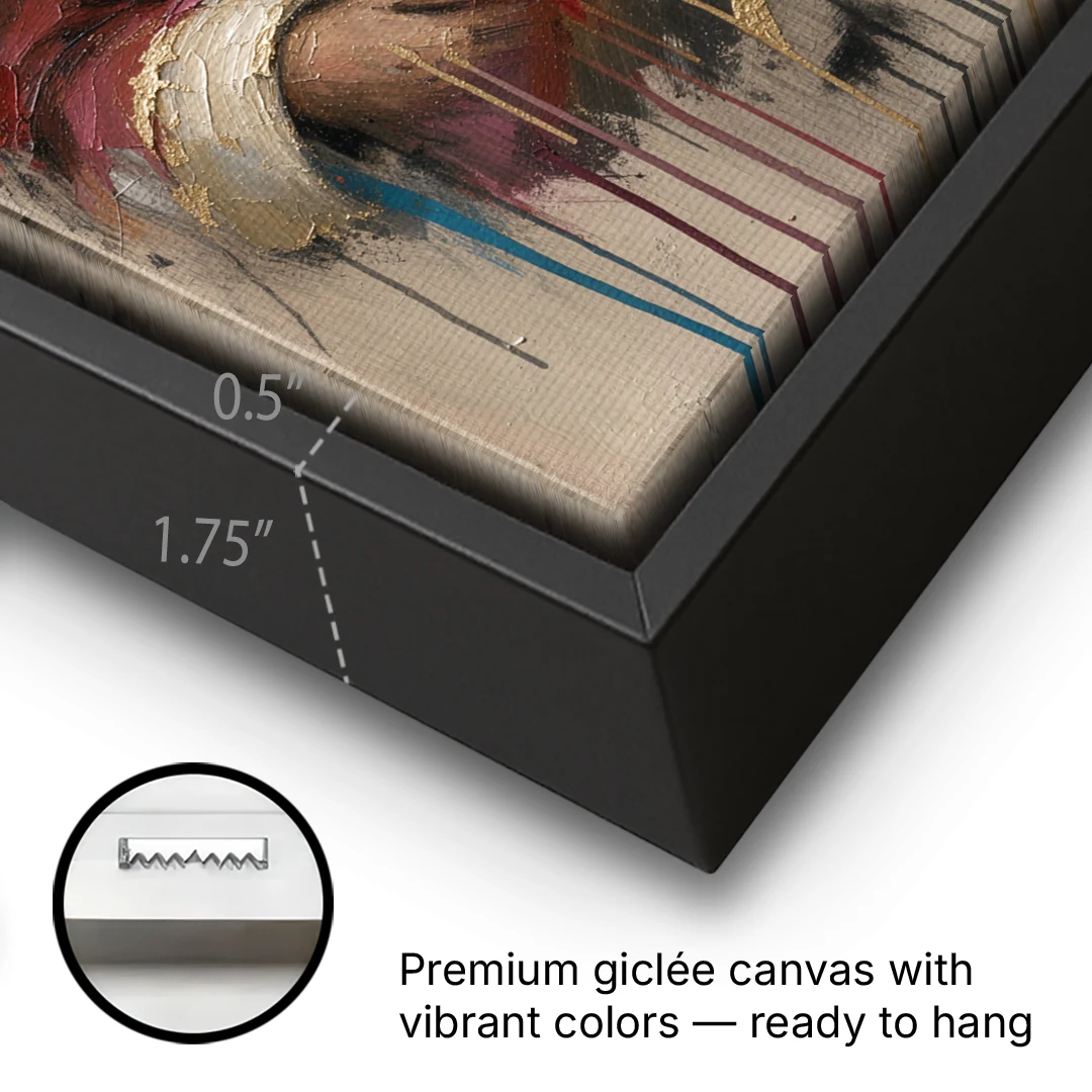 Abstract Santa Painting with Gold Drips - Black Framed Canvas Wall Art - Gallery Wrap Corner