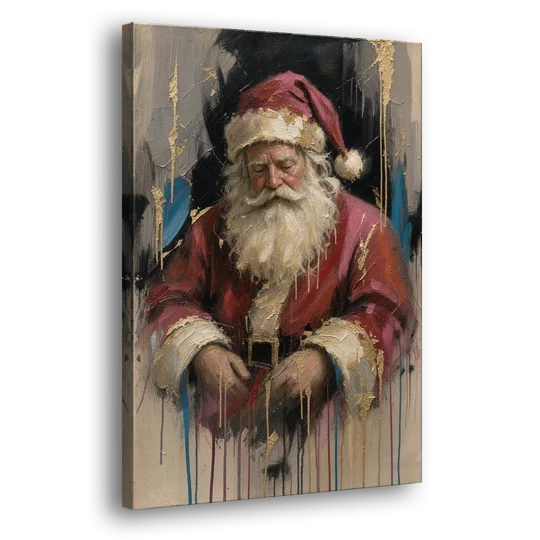 Abstract Santa Painting with Gold Drips - Canvas Wall Art - Side