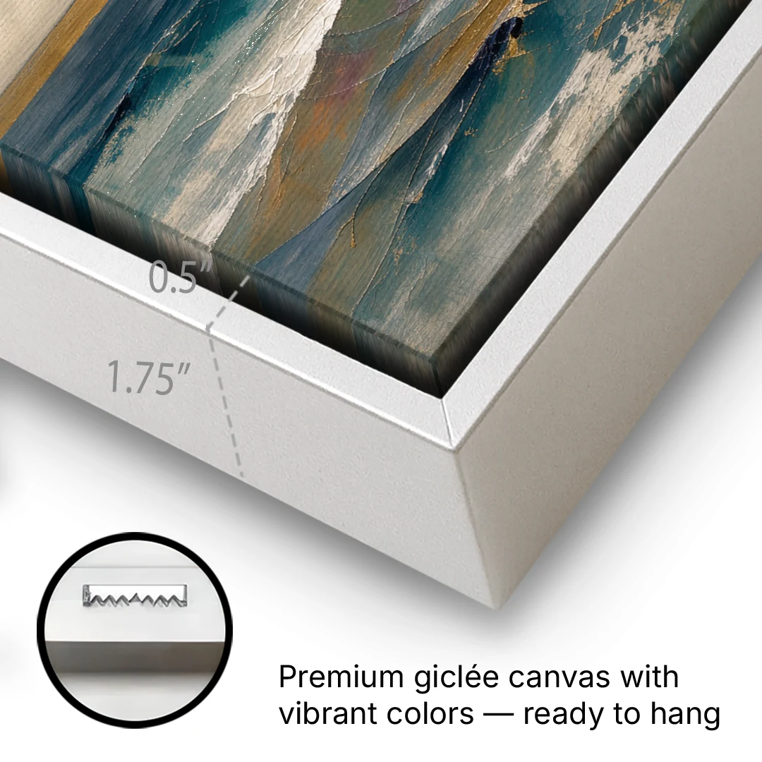 Abstract Seascape Painting with Gold Horizon - White Framed Canvas Wall Art - Gallery Wrap Corner