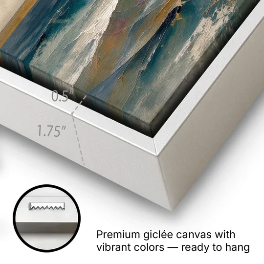 Abstract Seascape Painting with Gold Horizon - White Framed Canvas Wall Art - Gallery Wrap Corner