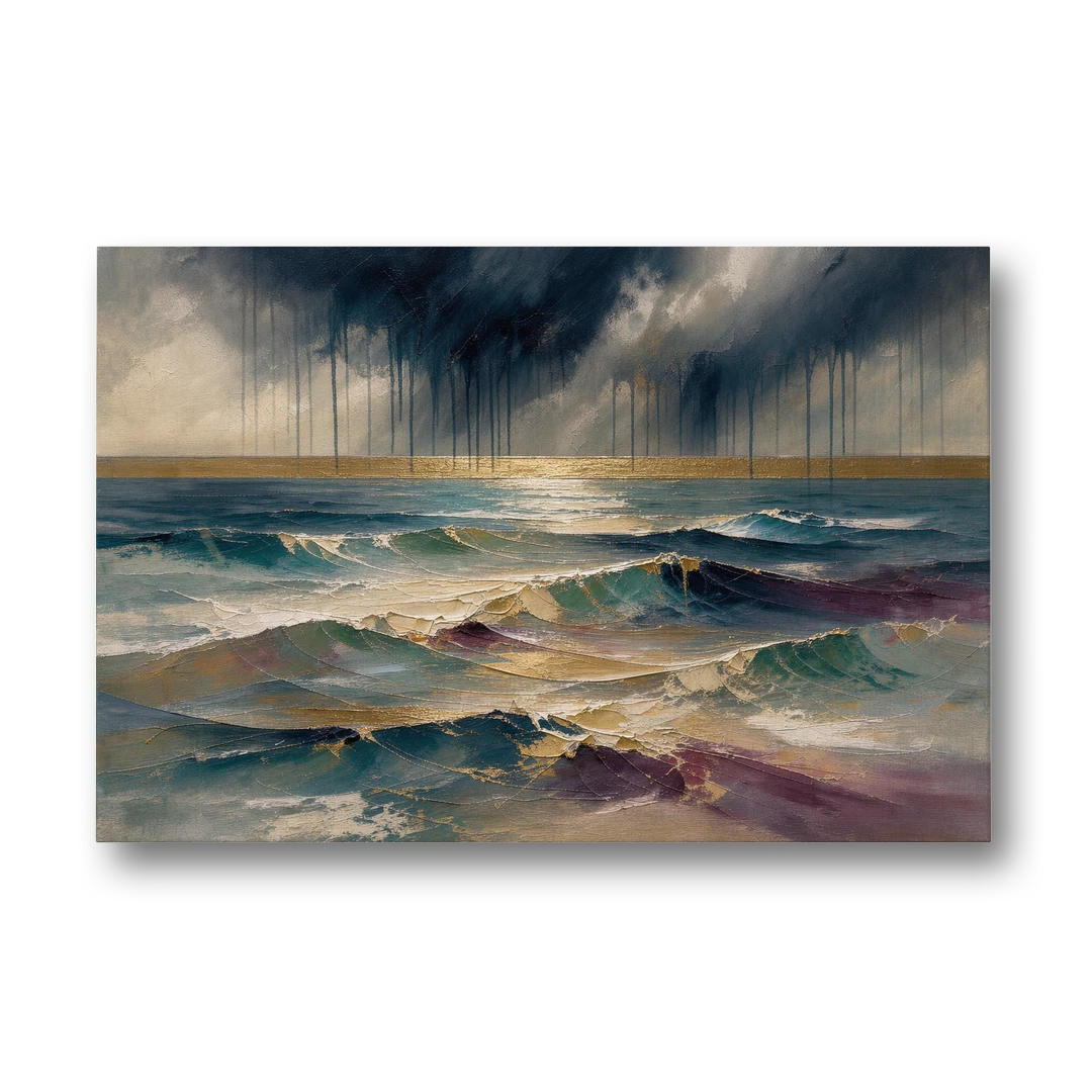 Abstract Seascape Painting with Gold Horizon - Canvas Wall Art - Front