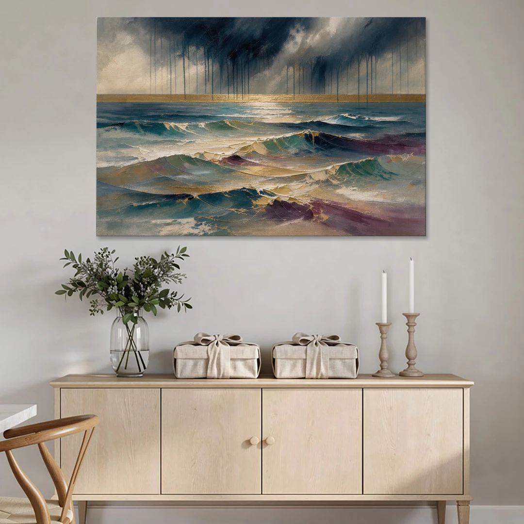 Abstract Seascape Painting with Gold Horizon - Canvas Wall Art - Coffee Table - 60x40