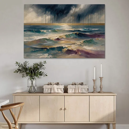 Abstract Seascape Painting with Gold Horizon - Canvas Wall Art - Coffee Table - 60x40