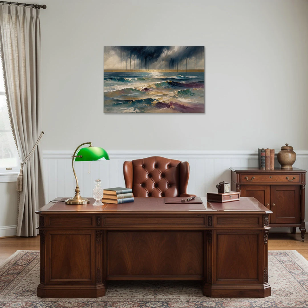 Abstract Seascape Painting with Gold Horizon - Canvas Wall Art - Office - 36x24