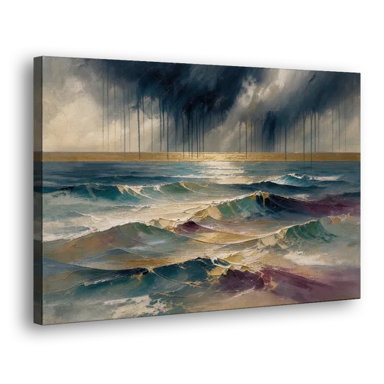 Abstract Seascape Painting with Gold Horizon - Canvas Wall Art - Side