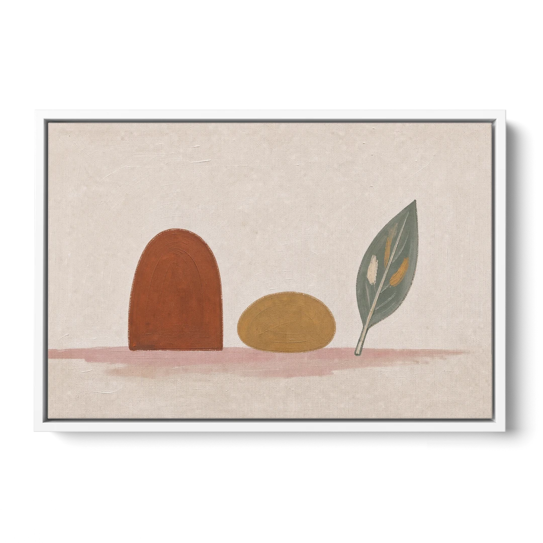 Abstract Shapes Wall Art with Arch, Pebble and Leaf - White Framed Canvas Wall Art - Front