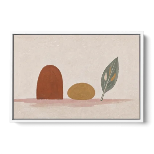 Abstract Shapes Wall Art with Arch, Pebble and Leaf - White Framed Canvas Wall Art - Front